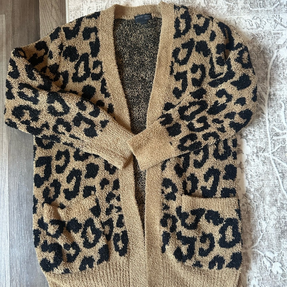 Barefoot Dreams Leopard Print Cardigan in Tan and Black